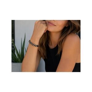 NOGU Adjustable Chain Cord Bracelet Black Silver Tone